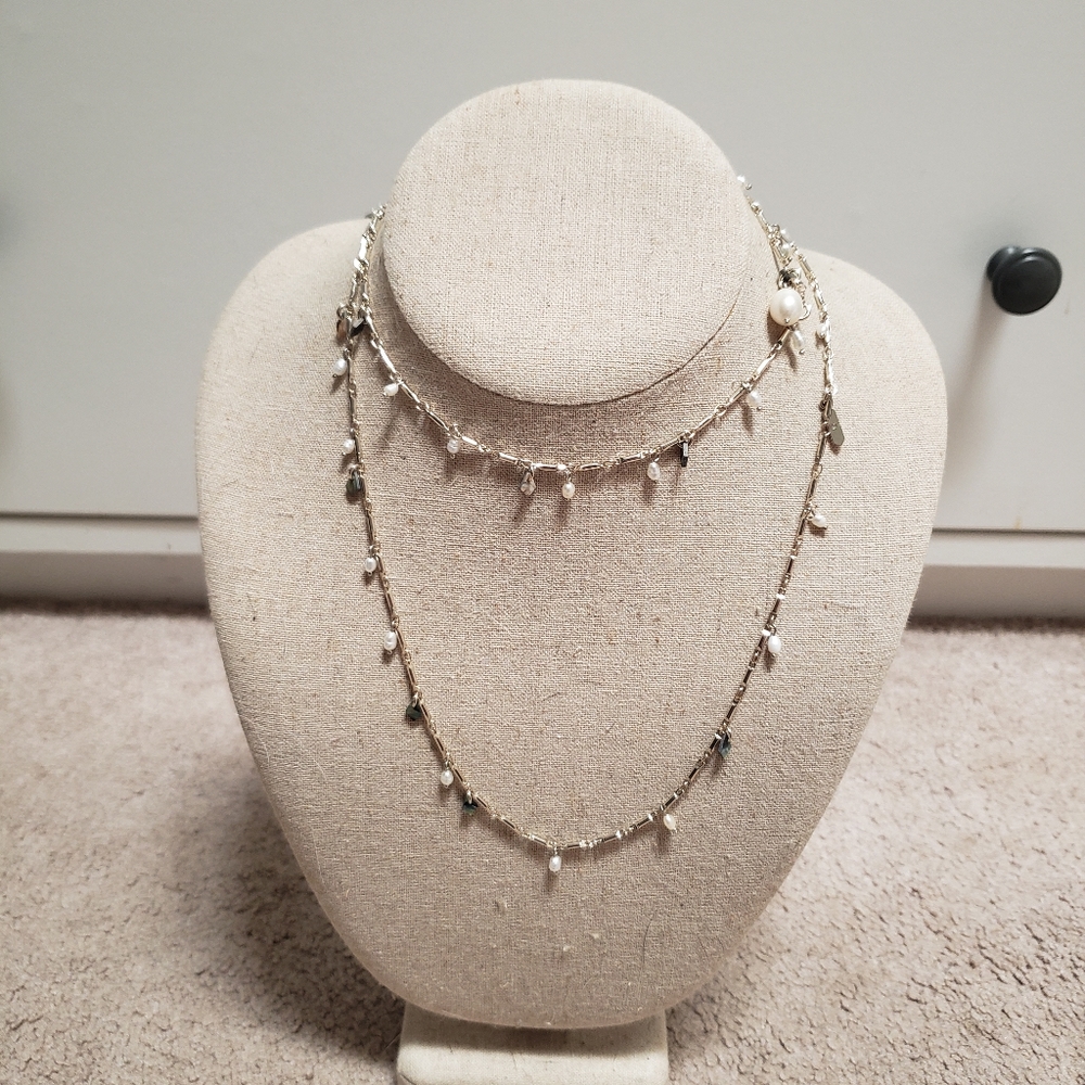 Stella and Dot Delicate Silver and Pearl Necklace